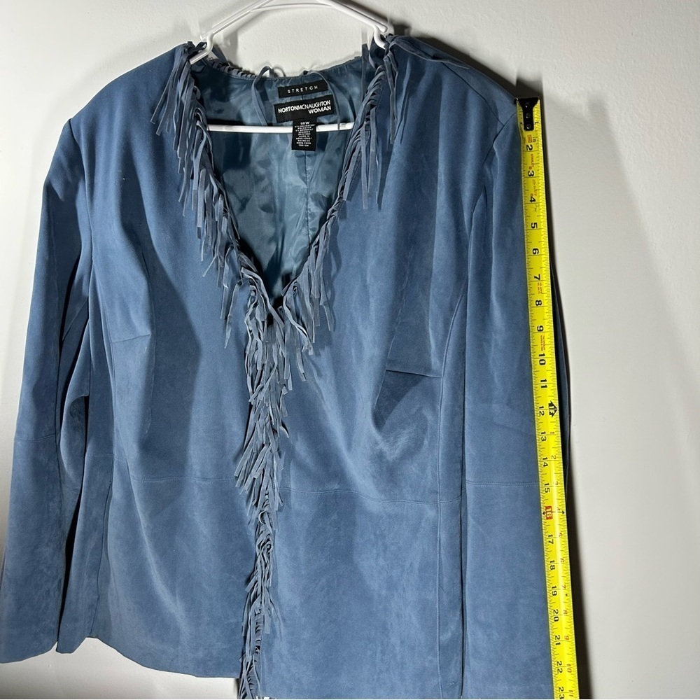 NortonMcnaughton Blue Women's Open Front Blazer Light Jacket Fringe 18W - Picture 5 of 7